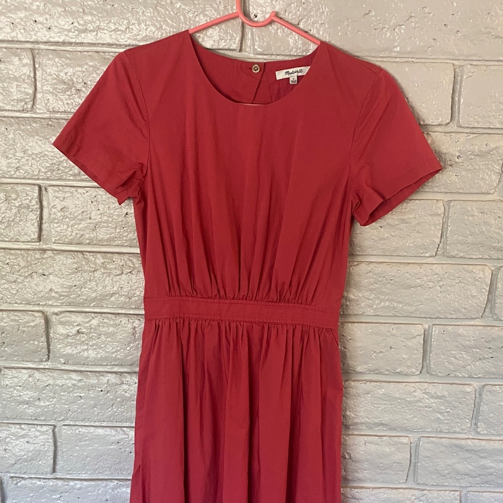 Madewell Tomato Red Cotton Short Sleeve Midi Dress with Cut Out Back-Size 2